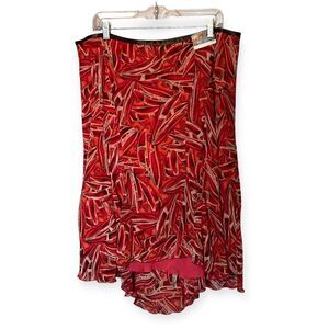 Lane Bryant Orange/Coral Print High/Low Ruffle Hem Pull On Skirt Size 18/20 NWT